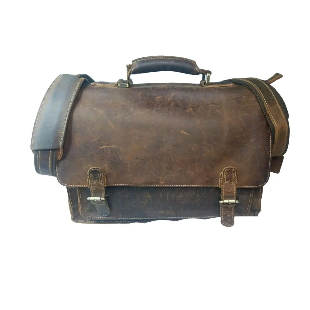 Vintage Kattee Leather Briefcase Messenger Bag Brown Fits 15 Inch Laptop